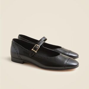 J. Crew Wing Tip Mary Jane Ballet Flats Black Spazzolato Leather size 9 CH271